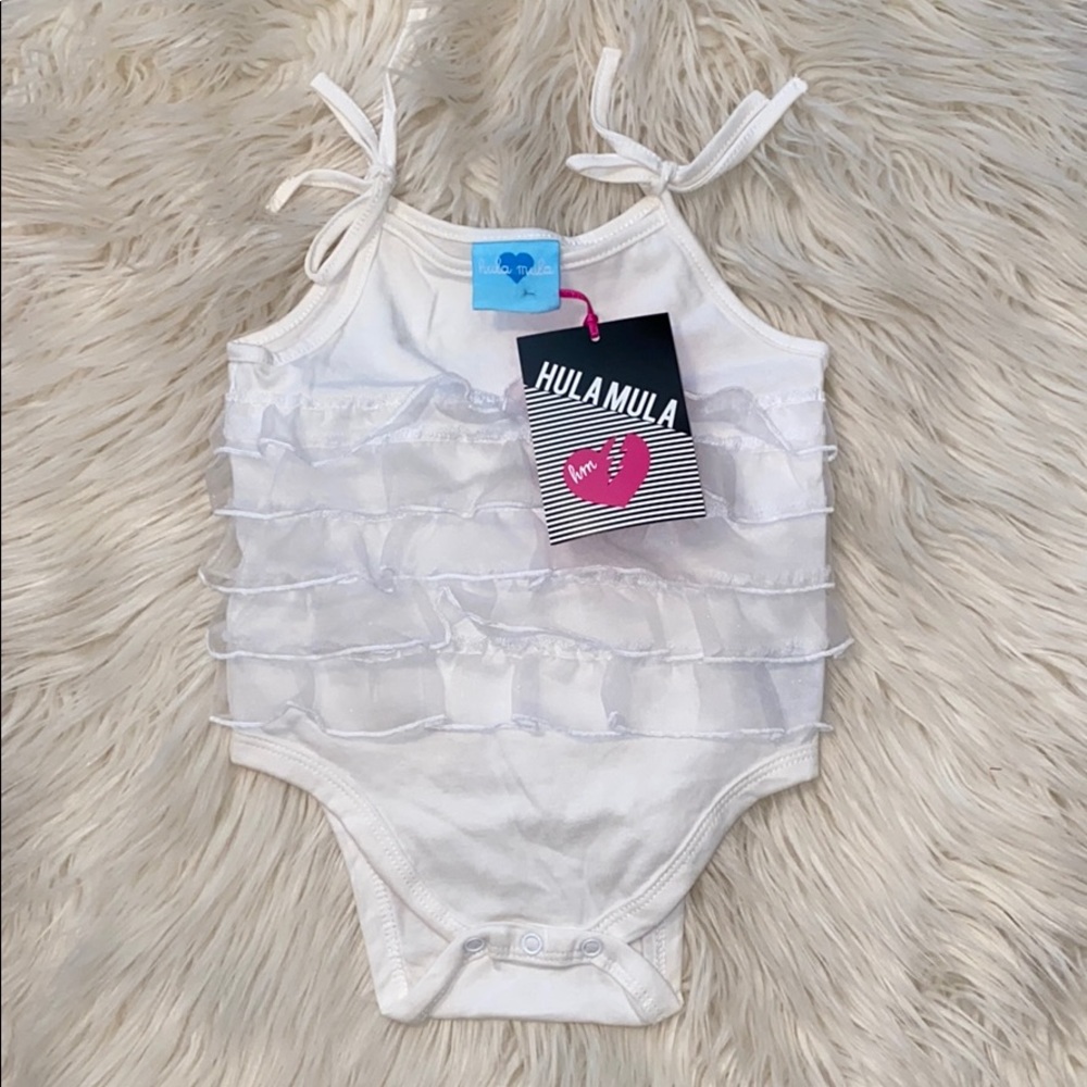 Hula Mula White Ruffled Bodysuit